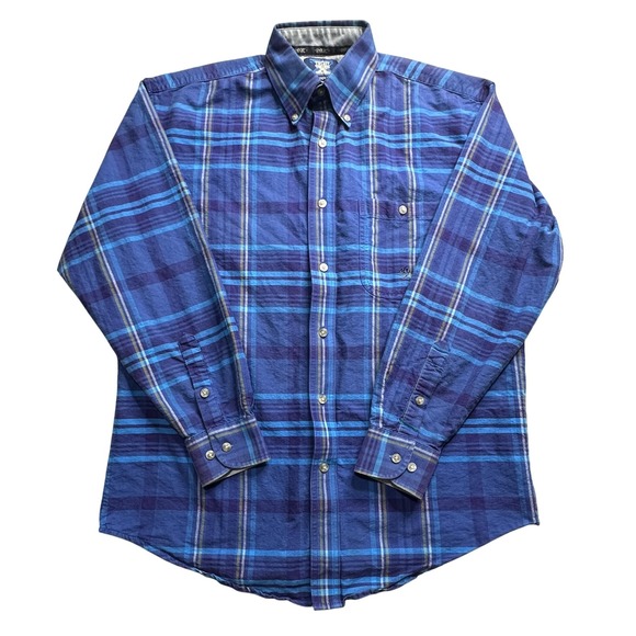 Wrangler Other - Wrangler‎ 20X Shirt Mens Medium Blue Plaid Button Down Western Cowboy Casual